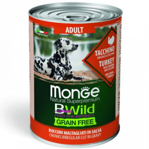 ПР0051911*24 Корм для собак BWild Grain Free беззерновой индейка с тыквой и кабачками банка 400г (упаковка - 24 шт) Monge