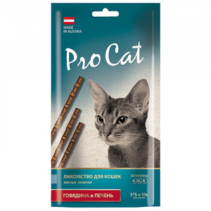 ПР0018943 Лакомство для кошек Лакомые палочки с говядиной и печенью 13,5 см. (3 шт.х 5 г.) 15 г. Pro Cat