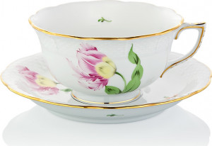 1051711 Herend Чашка чайная с блюдцем 250мл "Китти" (розовая) Фарфор
