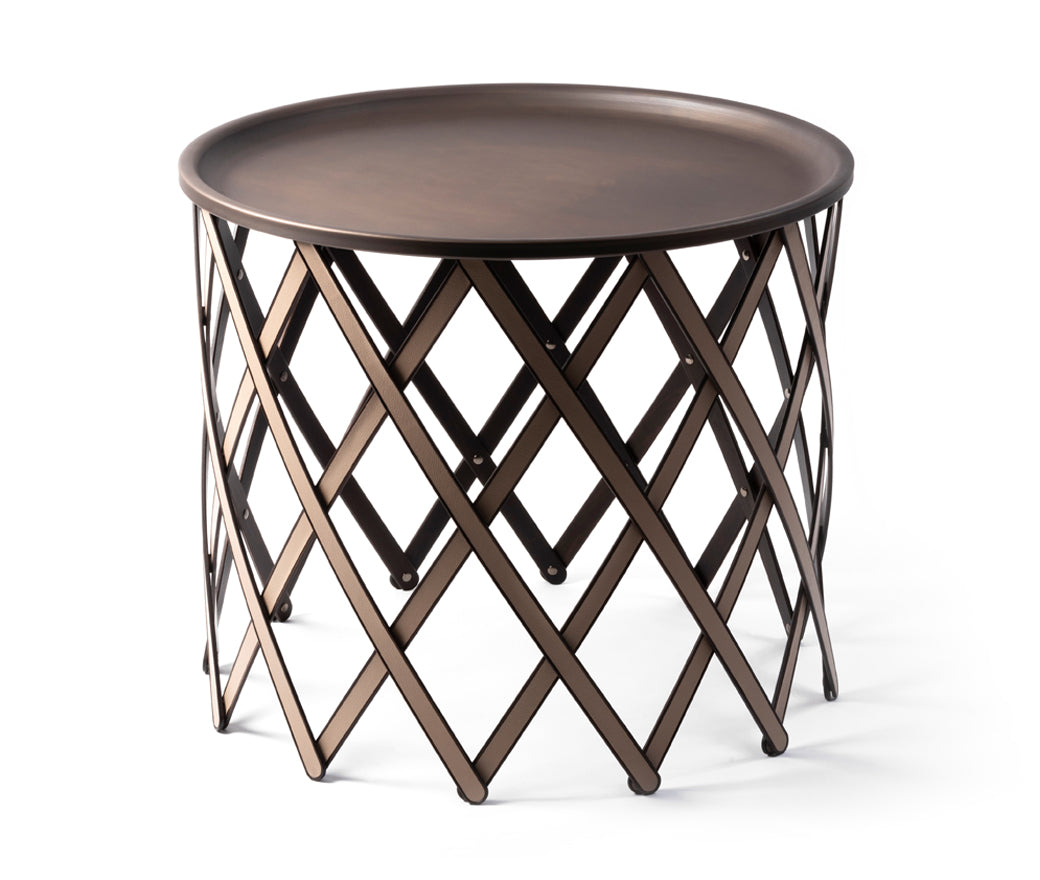 Складной столик Safari - Ø 70X В53 см / зернистая кожа_серо-коричневый