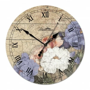 Часы настенные деревянные коричневые с голубым "Цветы 1" ДИНАСТИЯ ЦВЕТЫ 00-3967089 Голубой;коричневый