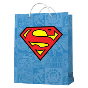 287065 Superman Пакет подарочный большой (голубой с лого), 220*310*100 мм Пакеты