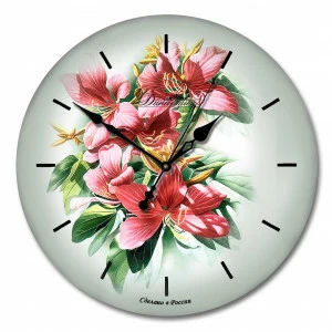 Часы настенные стеклянные серые с розовым "Букет" ДИНАСТИЯ ЦВЕТЫ 00-3967032 Серый