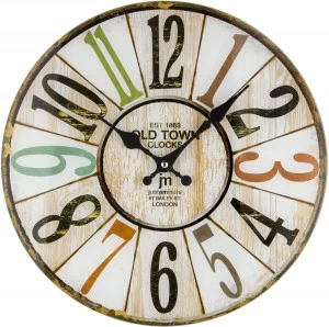 Часы кварцевые стеклянные 33 см бежево-коричневые Lowell LOWELL  00-3873021 Бежевый;зеленый;оранжевый;разноцветный