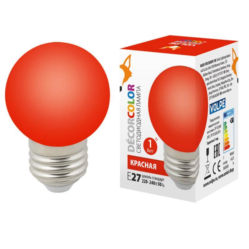 LED-G45-1W/RED/E27/FR/С Лампа светодиодная E27 1W красная UL-00005646 Volpe LED-G45