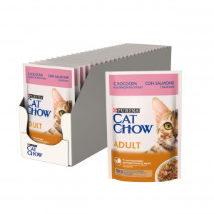 ПР0047568*24 Корм для кошек с лососем и зеленой фасолью в желе, пауч 85 г (упаковка - 24 шт) Cat Chow