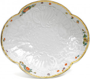 104207 Meissen Блюдо овальное 13см "Лебединый сервиз" (индийские цветы) Фарфор