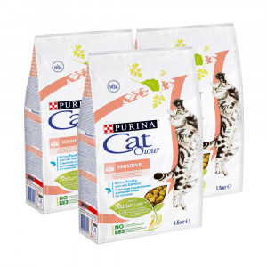 УТ0009010*3 Корм для кошек при чувствительном пищеварениии, домашняя птица с лососем, сух. 1,5 кг (упаковка - 3 шт) Cat Chow