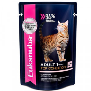 ПР0036742*24 Корм для кошек лосось в соусе конс. пауч 85г (упаковка - 24 шт) Eukanuba
