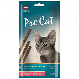 ПР0018944 Лакомство для кошек Лакомые палочки с индейкой и ягненком 13,5 см. (3 шт х 5 г.) 15 г. Pro Cat
