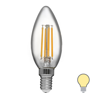 Лампа светодиодная LEDF E14 220-240 В 6 Вт свеча прозрачная 600 лм теплый белый свет VOLPE