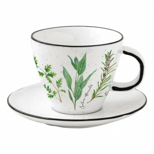 Чашка фарфоровая с блюдцем белая с зеленым в подарочной упаковке Herbarium EASY LIFE HERBARIUM 00-3946828 Белый;зеленый