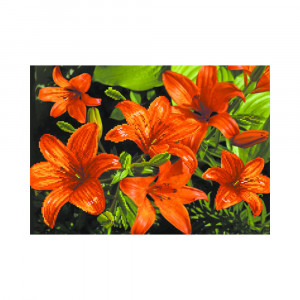 4085 Канва/ткань с рисунком Рисунок на шелке 37 см х 49 см "Оранжевые лилии" Матренин посад