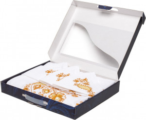 10659142 Торжокские золотошвеи Набор из скатерти и 12 салфеток "Праздник" , рисунок 167, белый Лён