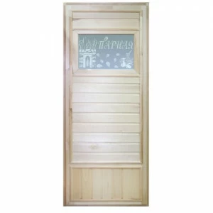 DoorWood Дверь "Вагонка эконом" со стеклом "Банька"