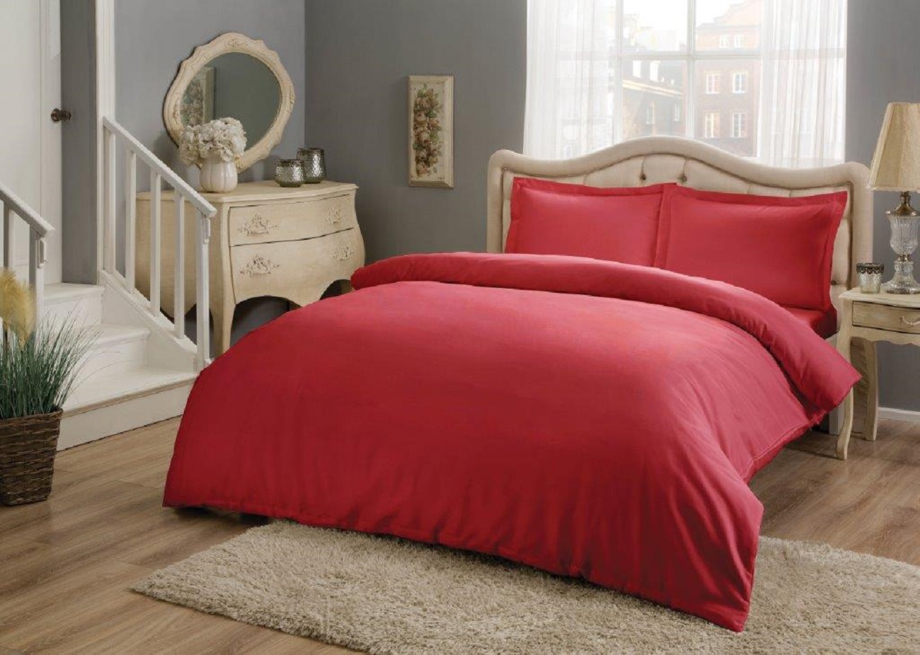 91061106 Комплект постельного белья SATEN BASIC 3732-79215, евро, сатин цвет красный STLM-0463175 TAC