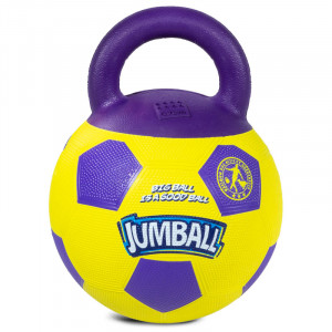ПР0058978 Игрушка для собак Jumball Мяч футбольный c ручкой желтый 26см GIGWI