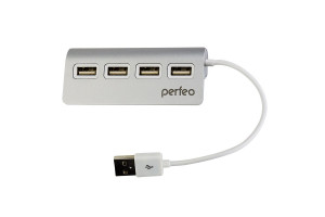16376074 USB-концентратор USB-HUB 4 Port, серебряный 30012982 Perfeo