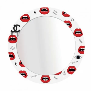 Зеркало круглое с принтом "Губы" Bonessi Flow BONESSI ДИЗАЙНЕРСКИЕ 117256 Белый;красный