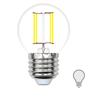 Лампа светодиодная E27 210-240 В 5.5 Вт шар малый прозрачная 500 лм, нейтральный белый свет VOLPE