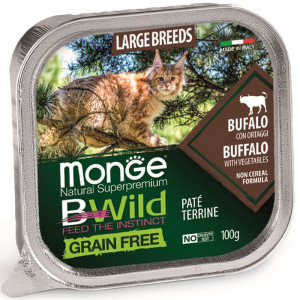 ПР0051901*32 Корм для кошек BWild Grain Free беззерновой для крупных пород, буйвол с овощами ламист. 100г (упаковка - 32 шт) Monge