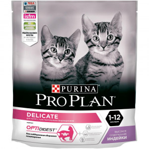 ПР0035305 Корм для котят с чувствительным пищеварением или с особыми предпочтениями в еде, индейка сух. 400 г Pro Plan
