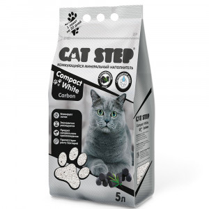 ПР0056547 Наполнитель для кошачьего туалета СAT STEP Compact White Carbon комкующийся минеральный, 5л CAT STEP