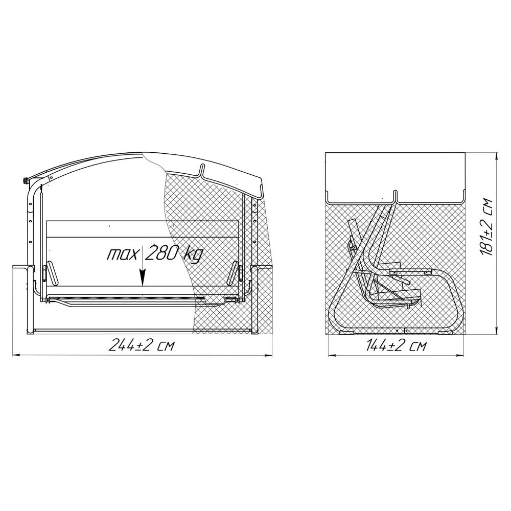 Качели садовые Турин Премиум 4-х местные (до 280 кг) зеленый/ розовый Santreyd STLM-2071517 - Вид №4