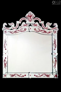 2736 ORIGINALMURANOGLASS Венецианское зеркало Corniola с красным узором - Original Murano Glass OMG  см