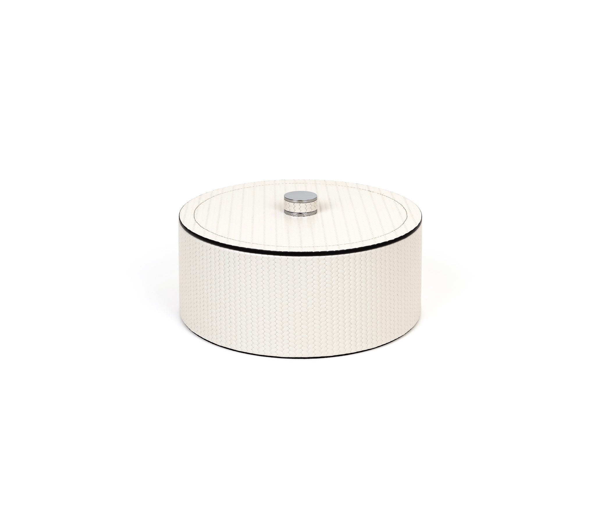 Круглая коробка Lucy - Ø 17XH8 см / металлическая отделка_сатинированная латунь / зернистая кожа_кофе