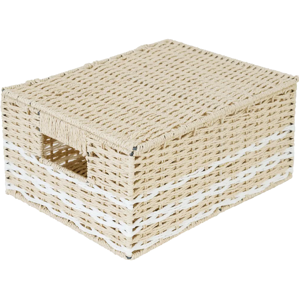 Корзина с крышкой Storidea HXL21.341 S 23x15x31 см 11 л бумага цвет бежевый STLM-2170057