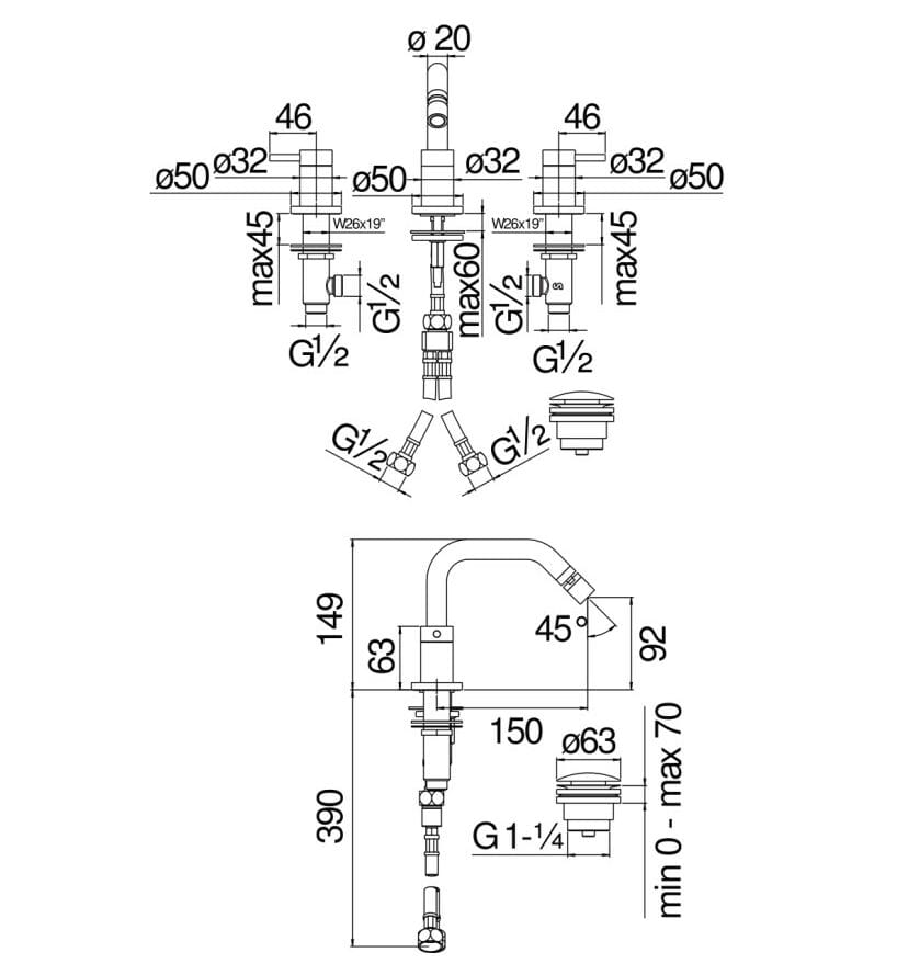 Смеситель для биде с раздельными розетками Nobili Velis ARCH-00110728 - Вид №4