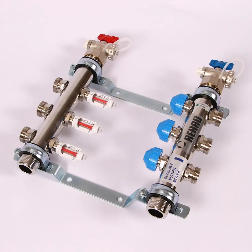 Коллекторная группа с расходомерами Rehau HKV-D 1"x3/4" 3 выхода нержавеющая сталь STLM-2060246 - Вид №1