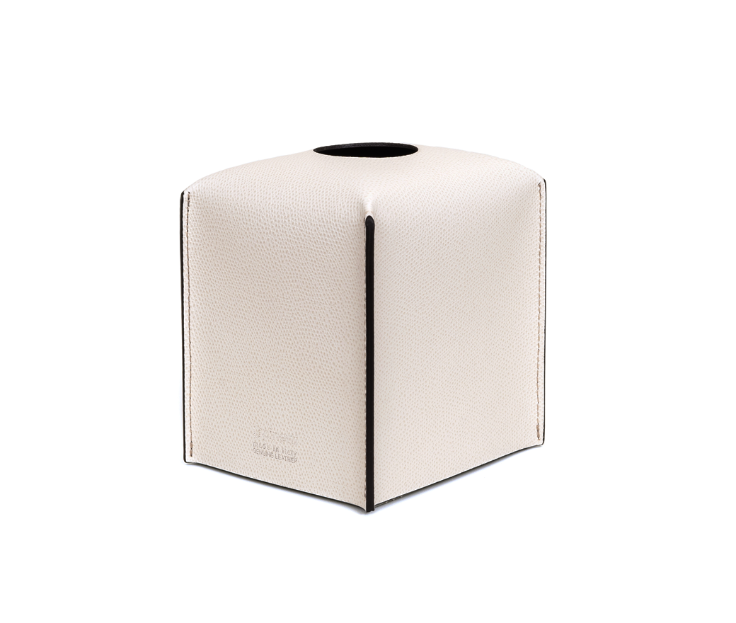 Мягкая квадратная коробка для салфеток - 12,2X10,7XH12,5 см / зернистая кожа_кремовый