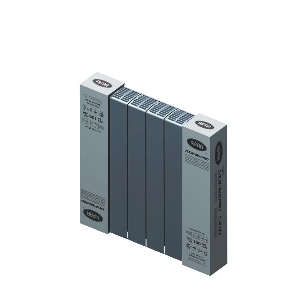 Радиатор секционный Rifar Supremo S50006RAL7012 500/90 6 секций боковое подключение биметалл серый 82560811 STLM-2193733 - Вид №5