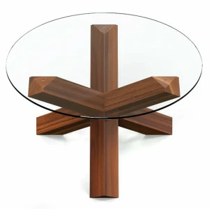 Журнальный столик стеклянный круглый с коричневыми ножками 90 см "Скетч" (закаленное стекло) GRAUM  304088 Прозрачный;коричневый