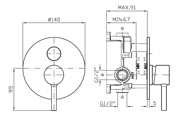 Однорычажный настенный смеситель для ванны / душа с переключателем Zucchetti Pan S ARCH-00126819 - Вид №12