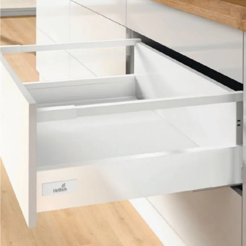 Комплект фурнитуры ящика Hettich InnoTech Atira Quadro 25 с доводчиком Silent System частичное выдвижение 520x176 мм с релингом белый