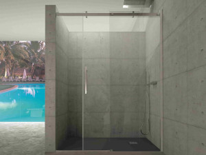 Стальная и стеклянная нишевая душевая кабина с раздвижной дверью