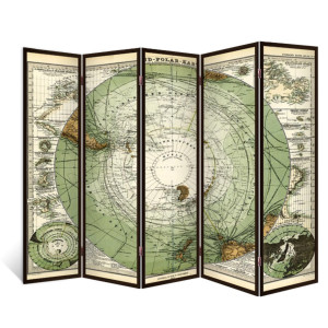 Ширма перегородка для комнаты деревянная "Карта Антарктиды. Южный полюс" двухсторонняя с картинкой (уют) 5 створок венге 176х230 см 18 кг ДЕКОР ДЕПО