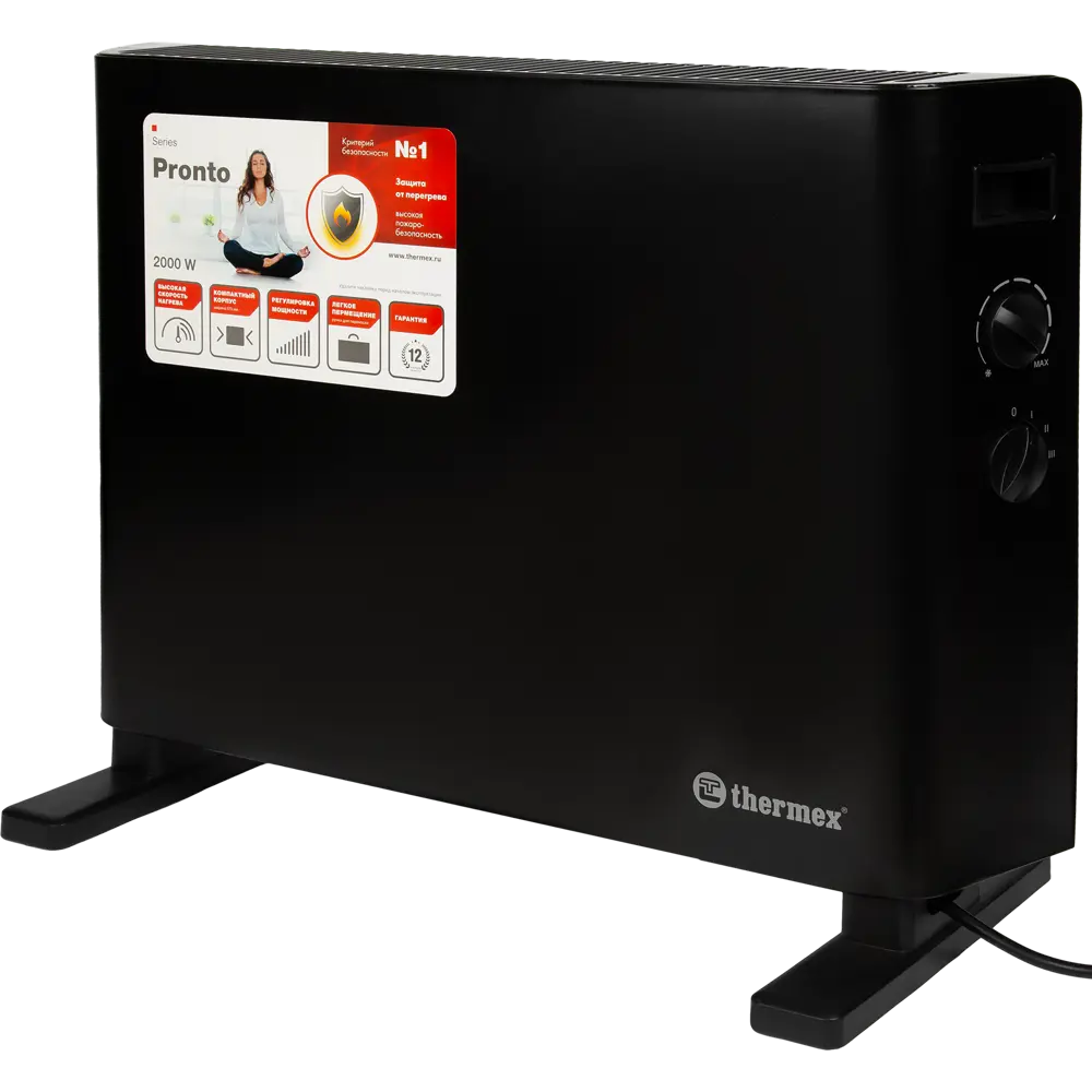 Конвектор электрический Thermex Pronto 2000M Black с механическим термостатом 2000 Вт цвет черный STLM-2210107