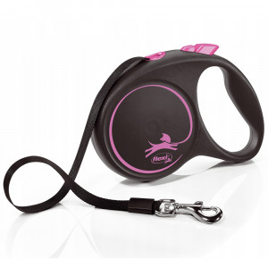 ПР0054798 Рулетка для собак Black Design M (до 25кг) 5м лента черный/розовый Flexi