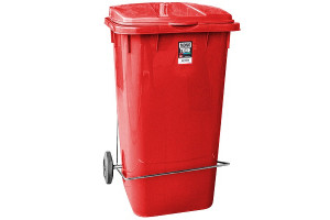 17526492 Прямоугольный мусорный бак 240 л на колесах с педалью пластик красный 1/3 ПЛ-BO995r BORA