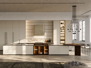Лакированная кухня с островом и каменной столешницей Патагонии