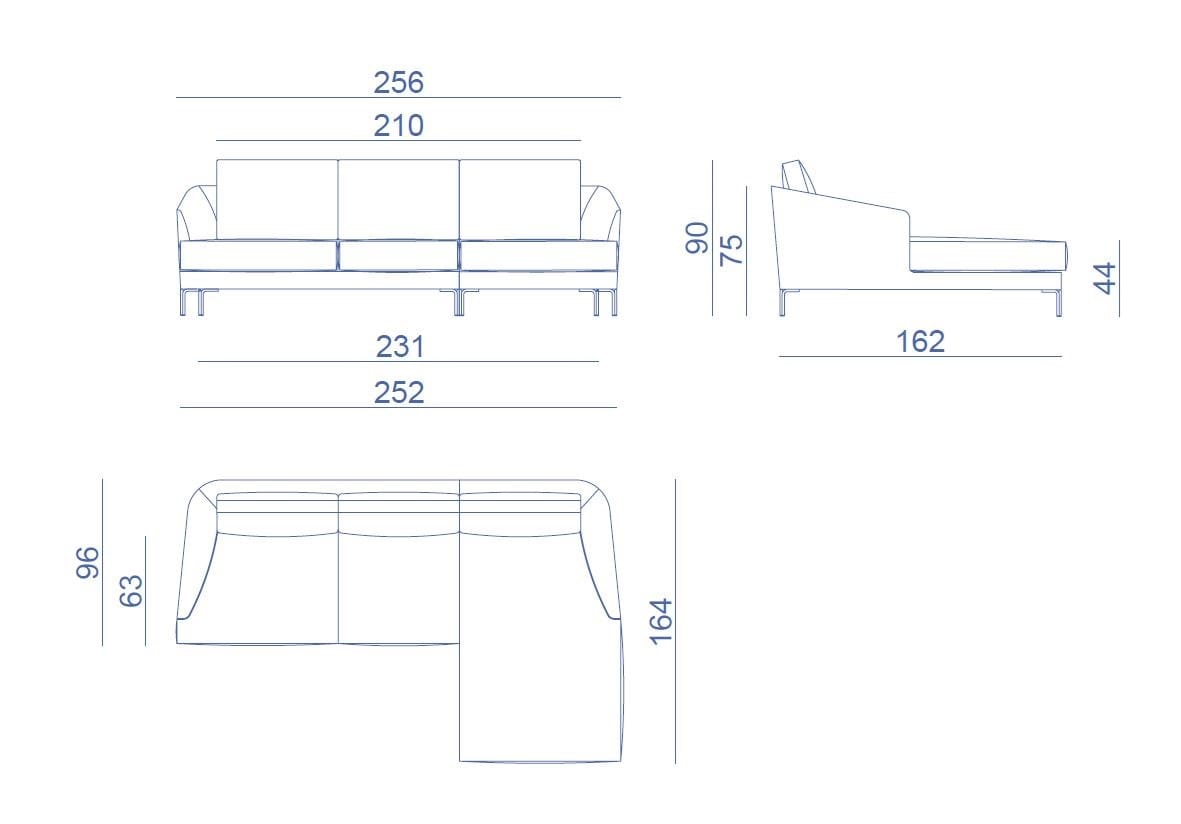3-местный тканевый диван с полуостровом Lebom ARCH-00002715 - Вид №2
