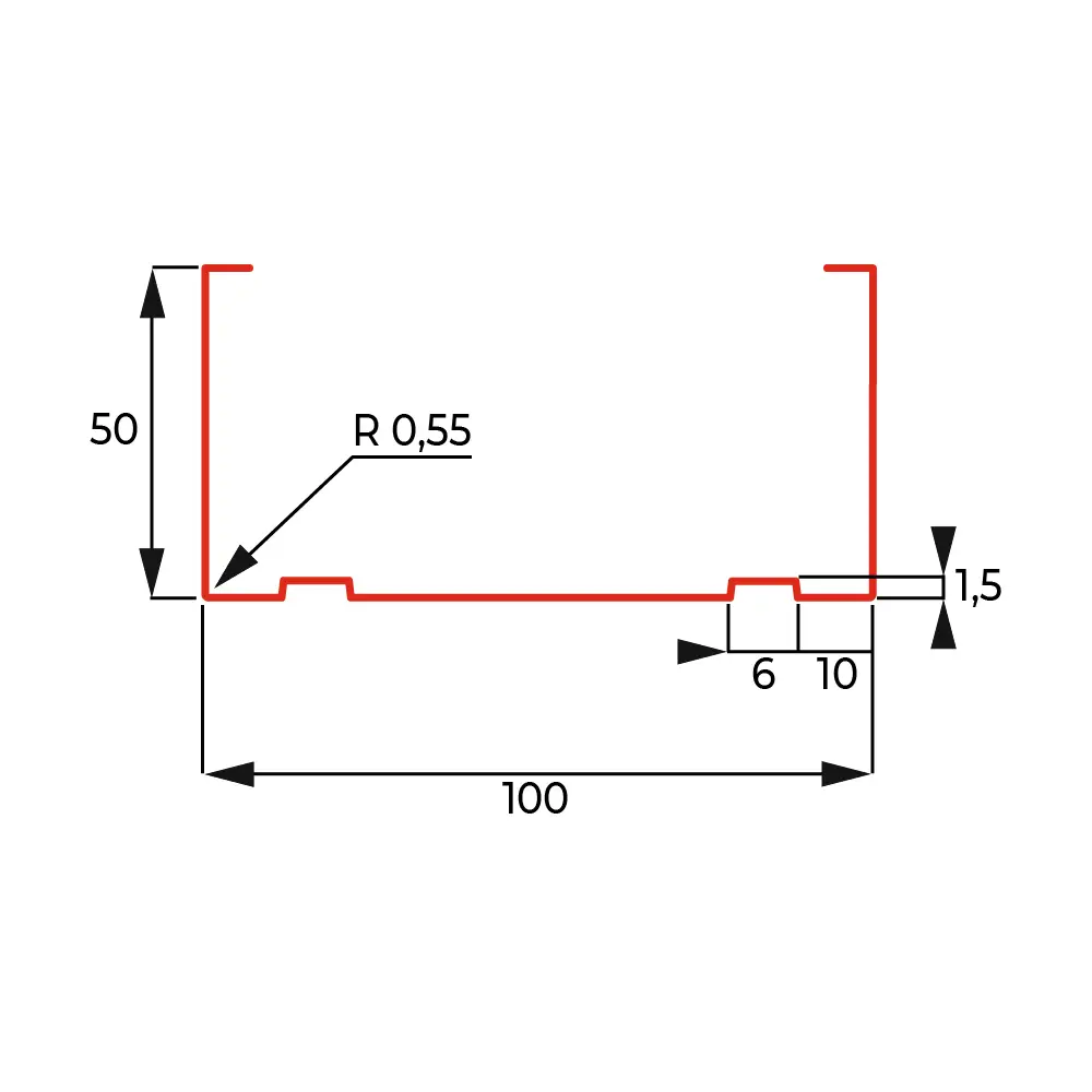 Профиль стоечный (ПС-6) Премиум 0.6 мм 100x50x3000 мм STLM-2200644 - Вид №2