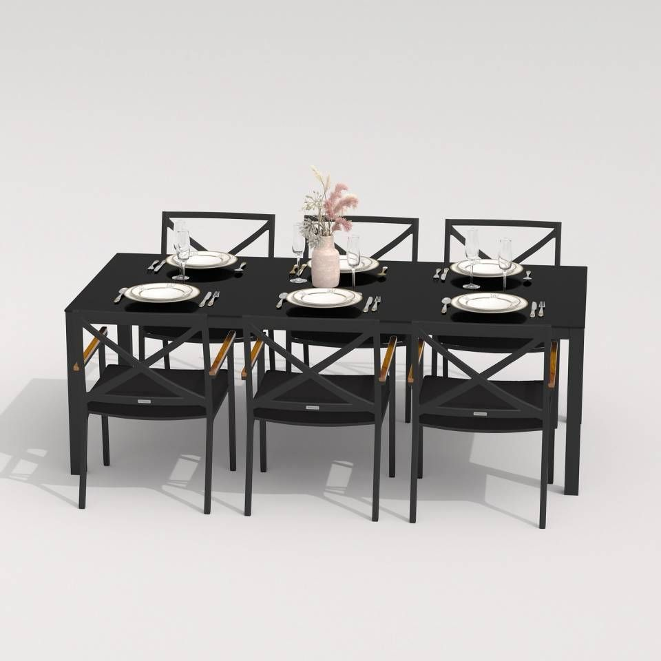 91038187 Садовая мебель для отдыха алюминий темно-серый : стол, 6 стульев CANA FESTA 220 black STLM-0452415 IDEAL PATIO OUTDOOR STYLE
