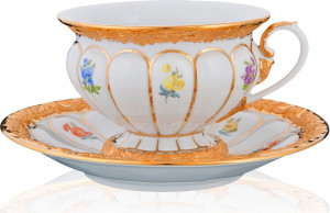 74165 Meissen Чашка чайно-кофейная с блюдцем 160мл "Форма - Икс" (россыпь цветов) Фарфор