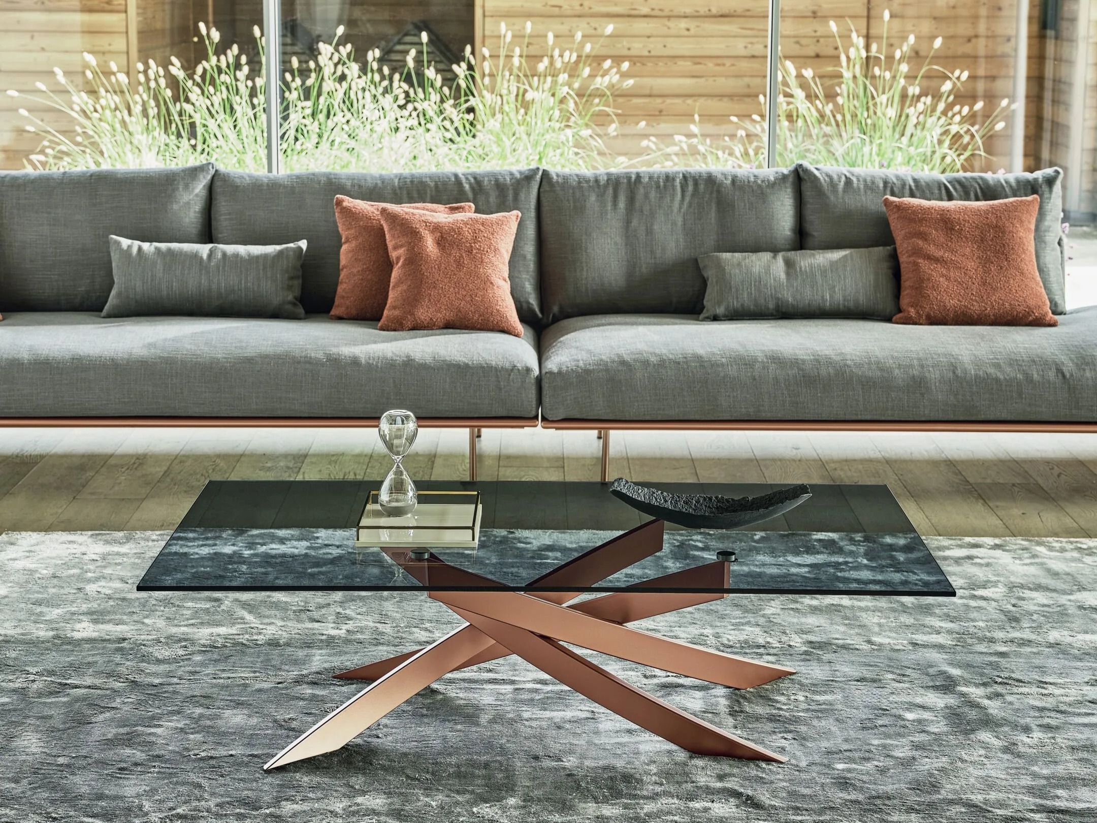 Журнальный столик из стали и хрусталя Bontempi Casa художественный ARCH-00011859 - Вид №1