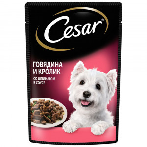 ПР0053683*28 Корм для собак Говядина, кролик, шпинат пауч 85г (упаковка - 28 шт) Cesar